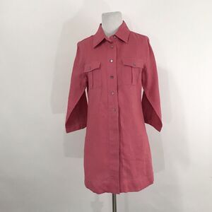 Soft Surroundings Tunic Linen Elbow‎ Sleeve Button Down Pink Coral Popover S